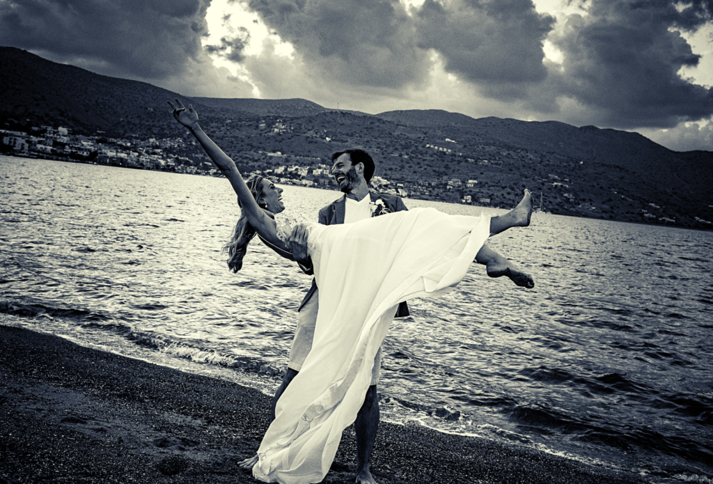 Bride and Groom after ceremony at villa wedding in Elounda, Crete